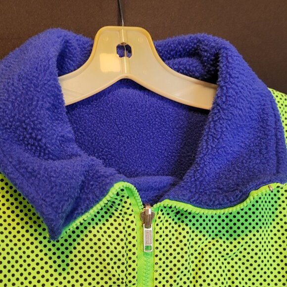 Retro Big Dogs Reversible Fleece Puffer Coat Neon Lime Green Polka Dot Dk Blue - Picture 12 of 16